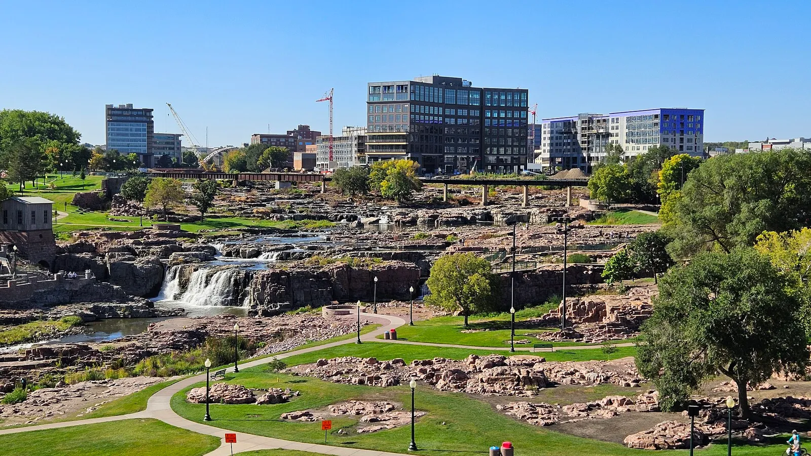 Falls Park and the downtown Sioux Falls skyline